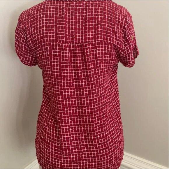 mine Red Window-pane Pattern Blouse Size Small - Picture 3 of 4